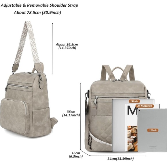 Grey leather quilted backpack main image 4